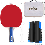 PPong Gold Edition Table Tennis Racket Two Paddle Ping Pong Bat + 3 Balls + Net & Cover Case