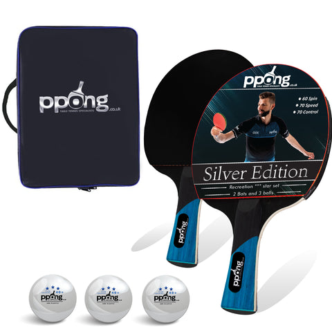 Silver Edition Ping Pong Set  2 bats & 3 balls